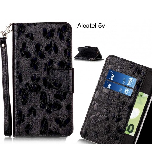 Alcatel 5v Case Wallet Leather Flip Case laser butterfly