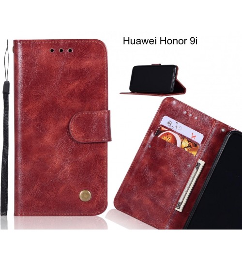 Huawei Honor 9i Case Vintage Fine Leather Wallet Case - Dark Red