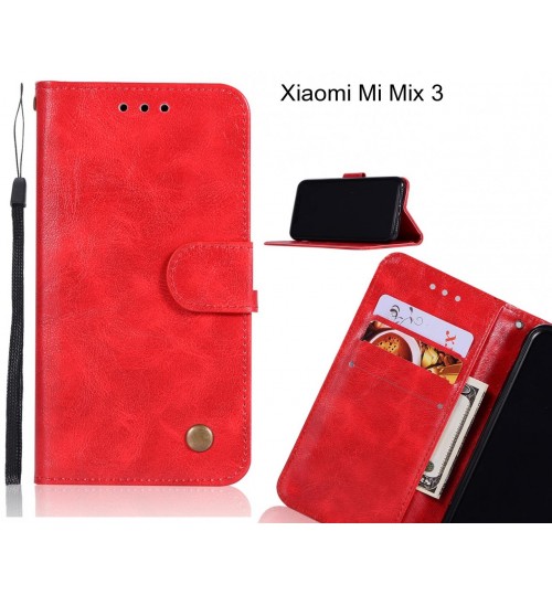Xiaomi Mi Mix 3 Case Vintage Fine Leather Wallet Case - Red