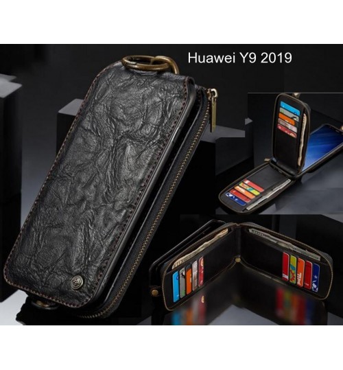 Huawei Y9 2019 case premium leather multi cards 2 cash pocket zip pouch