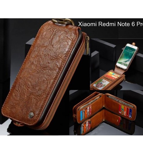 Xiaomi Redmi Note 6 Pro case premium leather multi cards 2 cash pocket zip pouch
