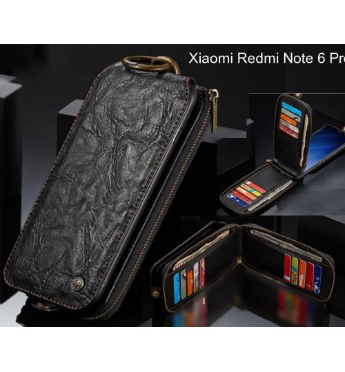 Xiaomi Redmi Note 6 Pro case premium leather multi cards 2 cash pocket zip pouch