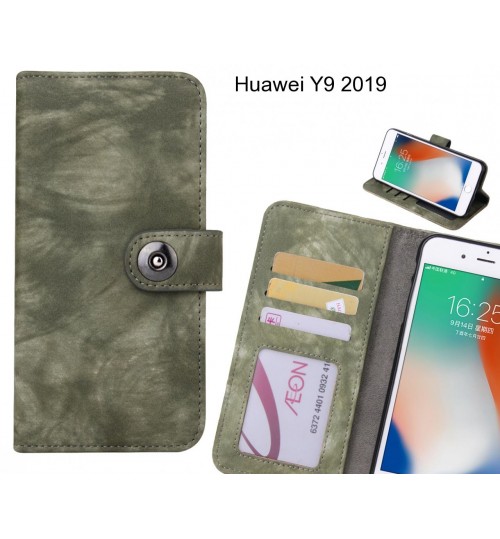 Huawei Y9 2019 Case Retro Leather Wallet Case - Green