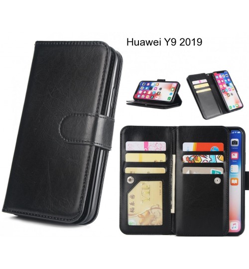 Huawei Y9 2019 Case Triple Wallet Leather Case 9 Card Slots - Black