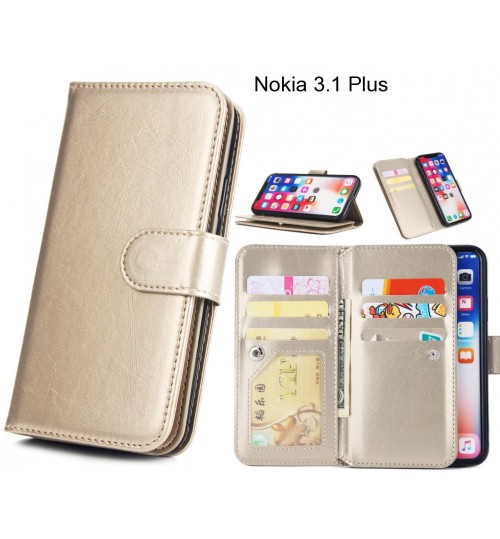 Nokia 3.1 Plus Case Triple Wallet Leather Case 9 Card Slots - Gold