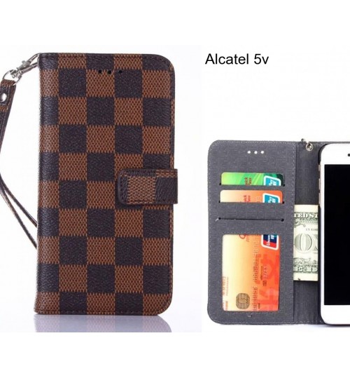 Alcatel 5v Case Grid Wallet Leather Case - Brown