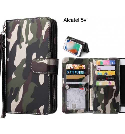 Alcatel 5v  Case Multi Function Wallet Leather Case Camouflage - Green