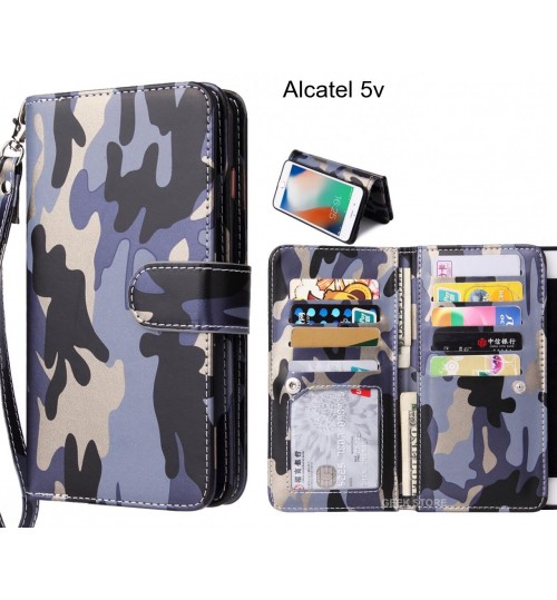 Alcatel 5v  Case Multi Function Wallet Leather Case Camouflage - Grey