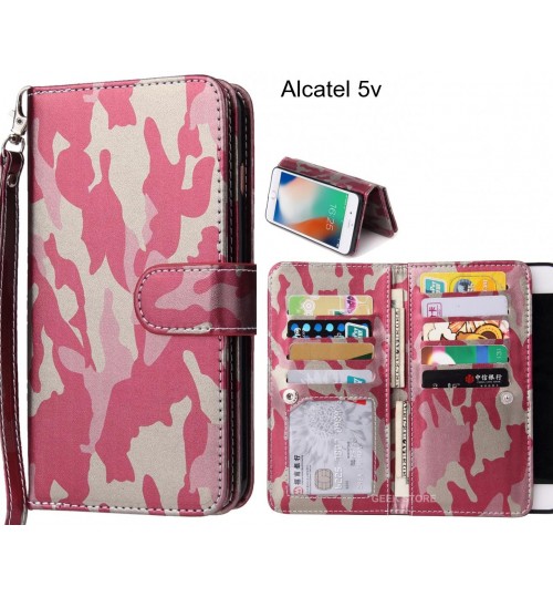 Alcatel 5v  Case Multi Function Wallet Leather Case Camouflage - Pink