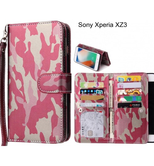 Sony Xperia Xz3  Case Multi Function Wallet Leather Case Camouflage - Pink