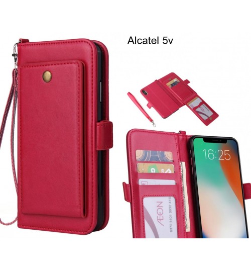 Alcatel 5v  Case Retro Leather Wallet Case - Hot Pink