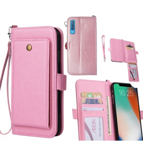 Galaxy A7 2018  Case Retro Leather Wallet Case - Pink