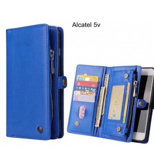 Alcatel 5v  Case Retro leather case multi cards cash pocket & zip