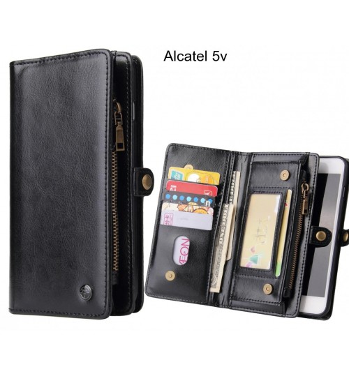 Alcatel 5v  Case Retro leather case multi cards cash pocket & zip