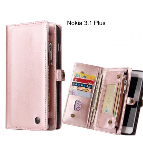 Nokia 3.1 Plus  Case Retro leather case multi cards cash pocket & zip