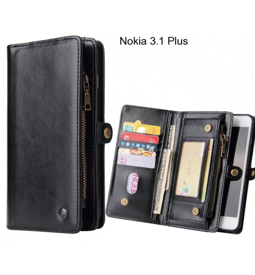 Nokia 3.1 Plus  Case Retro leather case multi cards cash pocket & zip