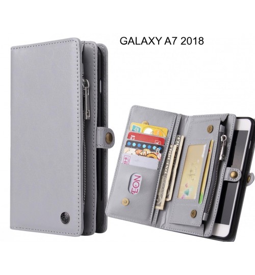 GALAXY A7 2018  Case Retro leather case multi cards cash pocket & zip