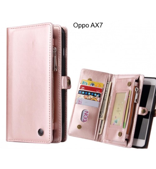 Oppo AX7  Case Retro leather case multi cards cash pocket & zip