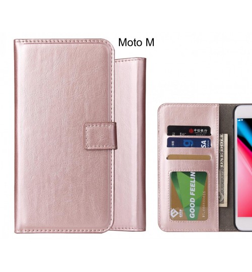Moto M Case Fine Leather Wallet Case - Rose Gold