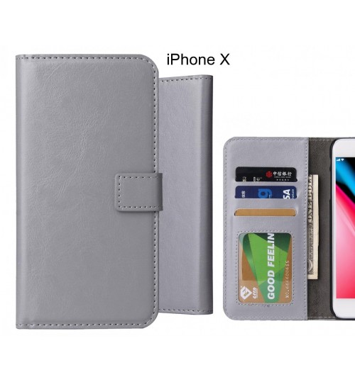 Iphone X Case Fine Leather Wallet Case - Grey