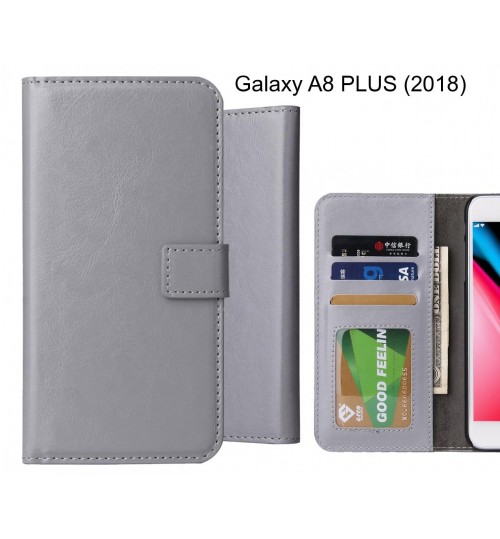 Galaxy A8 Plus (2018) Case Fine Leather Wallet Case - Grey