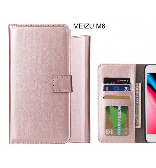 Meizu M6 Case Fine Leather Wallet Case - Rose Gold