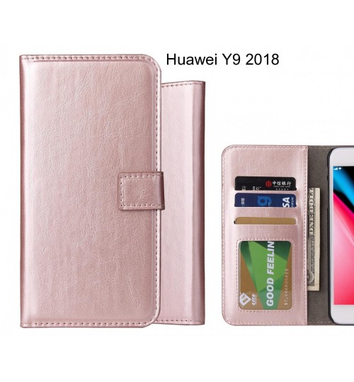 Huawei Y9 2018 Case Fine Leather Wallet Case - Rose Gold