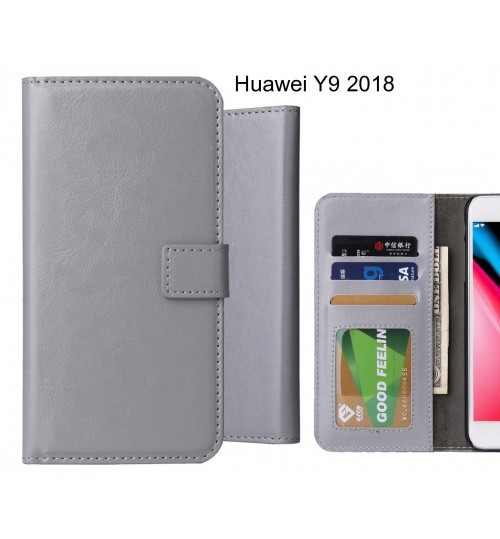 Huawei Y9 2018 Case Fine Leather Wallet Case - Grey