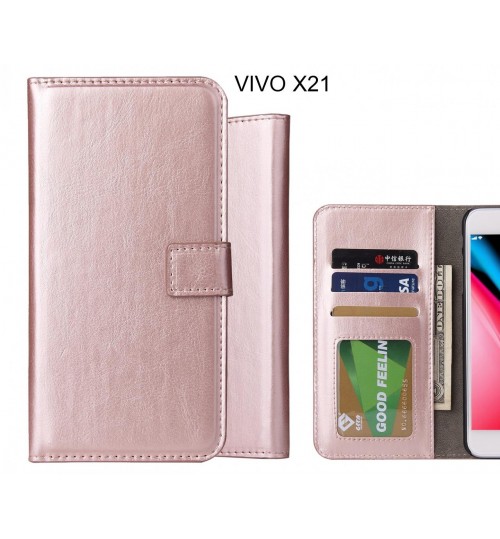 Vivo X21 Case Fine Leather Wallet Case - Rose Gold