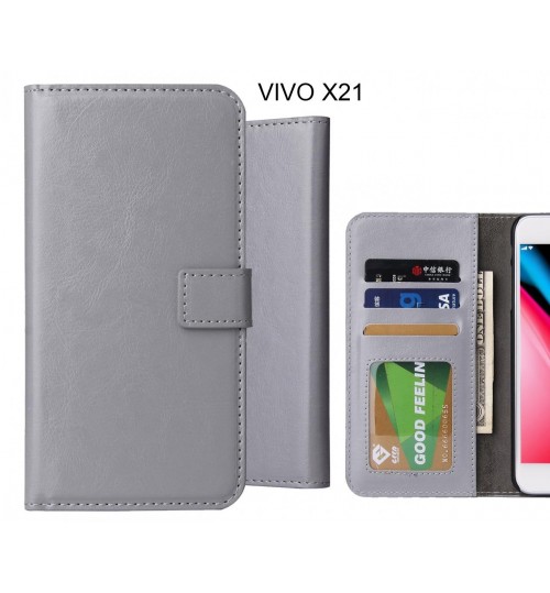 Vivo X21 Case Fine Leather Wallet Case - Grey
