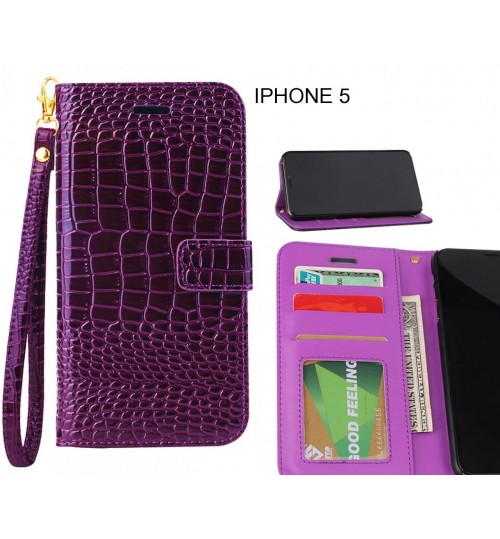 Iphone 5 Case Croco Wallet Leather Case - Purple