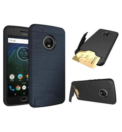 MOTO G5 Plus case impact proof hybrid case card clip Brushed Metal Texture