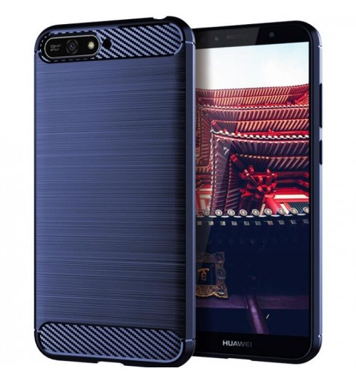 Huawei Y6 2018 Case Carbon Fibre Shockproof Armour Case
