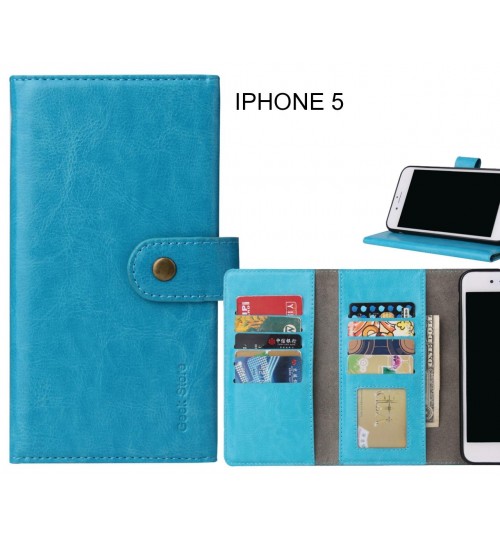 Iphone 5 Case 9 Card Slots Wallet Leather Case Folding Stand - Blue