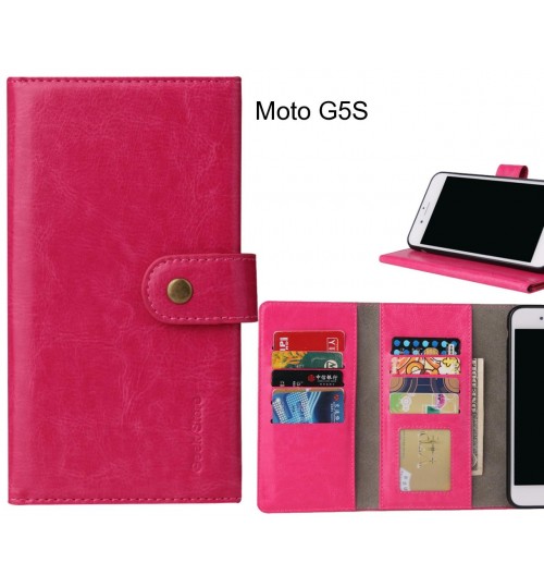 Moto G5s Case 9 Card Slots Wallet Leather Case Folding Stand - Hot Pink