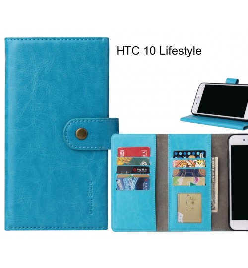 Htc 10 Lifestyle Case 9 Card Slots Wallet Leather Case Folding Stand - Blue