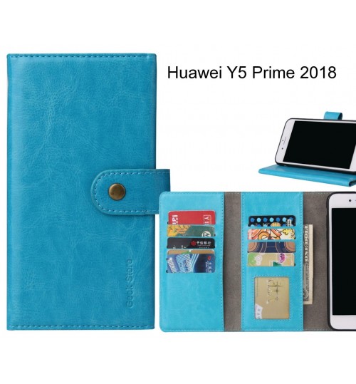 Huawei Y5 Prime 2018 Case 9 Card Slots Wallet Leather Case Folding Stand - Blue