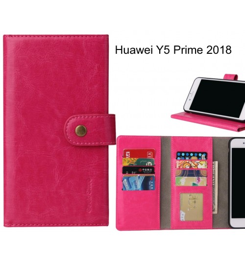 Huawei Y5 Prime 2018 Case 9 Card Slots Wallet Leather Case Folding Stand - Hot Pink