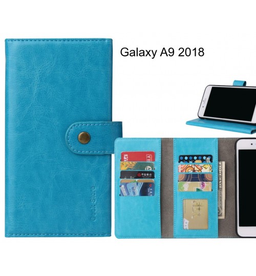 Galaxy A9 2018 Case 9 Card Slots Wallet Leather Case Folding Stand - Blue