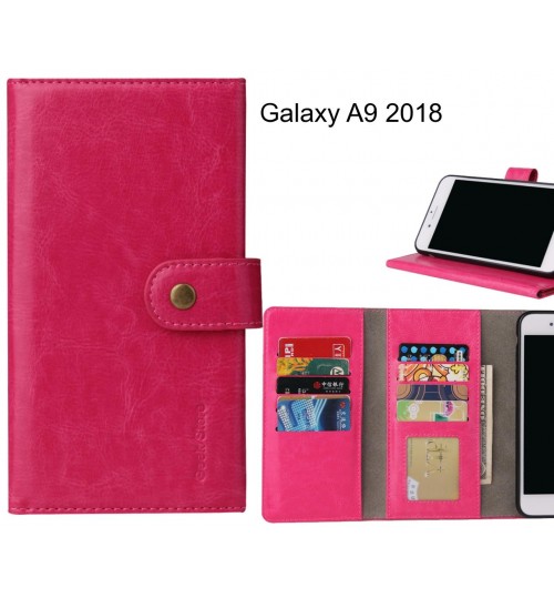 Galaxy A9 2018 Case 9 Card Slots Wallet Leather Case Folding Stand - Hot Pink