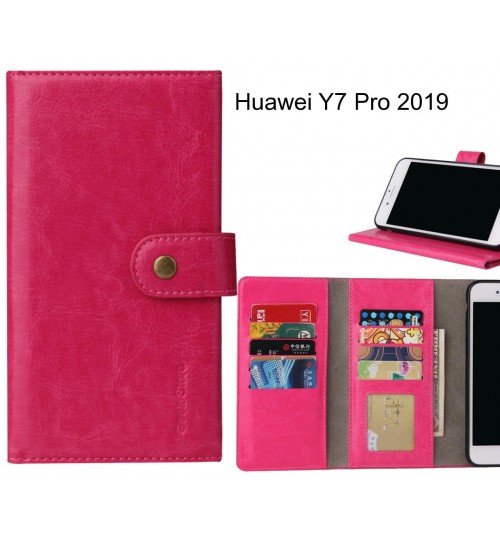Huawei Y7 Pro 2019 Case 9 Card Slots Wallet Leather Case Folding Stand - Hot Pink