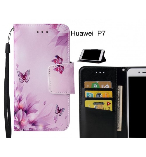 Huawei  P7 Case wallet fine leather case printed