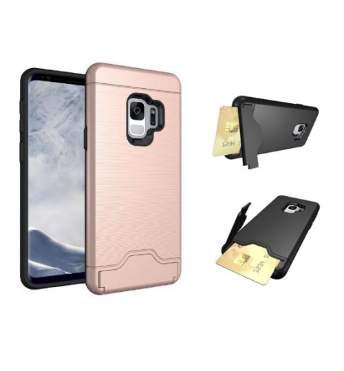 Galaxy S9 case impact proof hybrid card clip Brushed Metal Texture