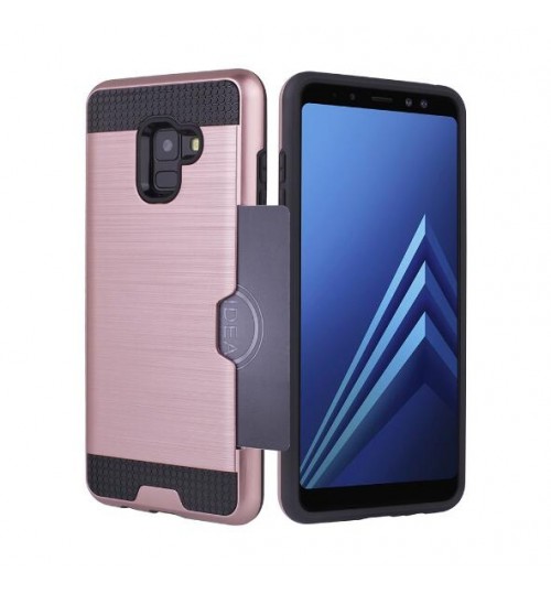Galaxy A8 plus 2018 case impact proof hybrid  card clip Brushed Metal Texture