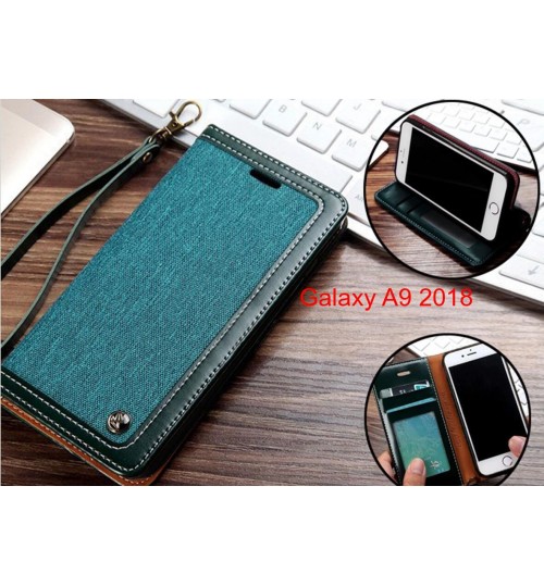 Galaxy A9 2018 Case Wallet Denim Leather Case - Green