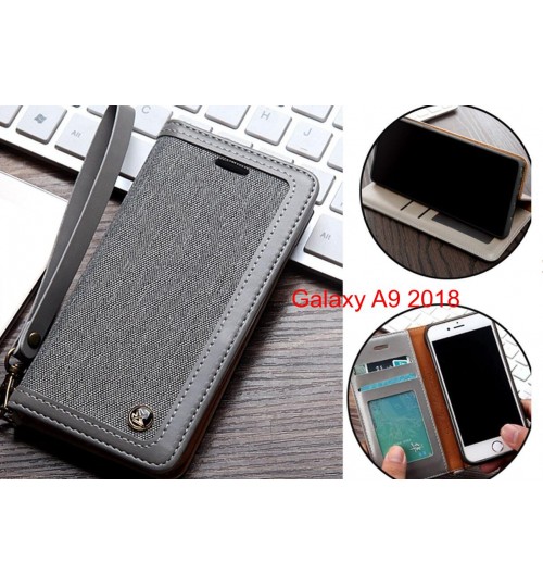Galaxy A9 2018 Case Wallet Denim Leather Case - Silver
