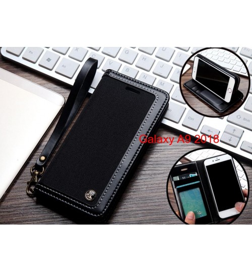 Galaxy A9 2018 Case Wallet Denim Leather Case - Black