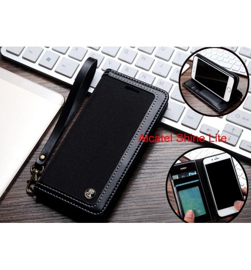 Alcatel Shine Lite Case Wallet Denim Leather Case - Black