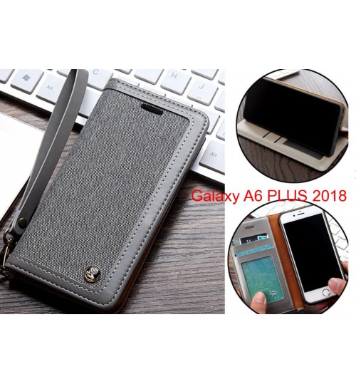Galaxy A6 Plus 2018 Case Wallet Denim Leather Case - Silver