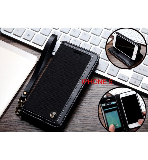 Iphone 5 Case Wallet Denim Leather Case - Black